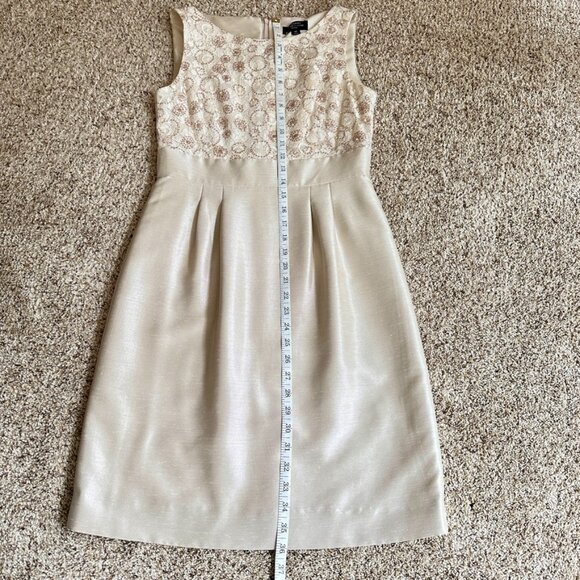 Petite Cocktail Dress Beaded Bodice Sleeveless Size 4 Petite Ivory Lace - Picture 7 of 15